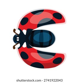 Ladybug font, ladybird letter typeface, lady bug kids type alphabet. Cartoon beetle with wings character for learning abc. Cute vector clipart wild life insect red with black dots