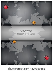 Ladybug frame is of leaves on worn metal background