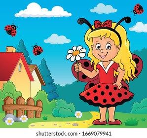 Imagen de tema de chica Ladybug - ilustración vectorial eps10.