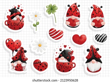 ladybug gnome sticker, scrapbook. Vector illustration