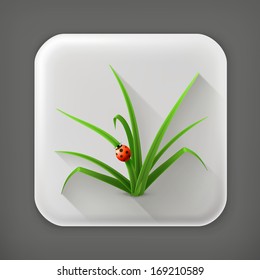 Ladybug and grass, long shadow vector icon