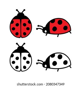 Ladybug hand drawn doodle set. Isolated vector illustration for coloring books, pages