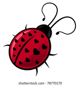 Ladybug with Hearts on White Background.