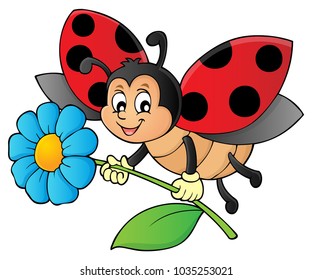 Ladybug holding flower theme image 1 - eps10 vector illustration.