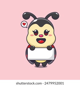 ladybug holding greeting banner cartoon vector illustration.
Vector cartoon Illustration suitable for poster, brochure, web, mascot, sticker, logo and icon.