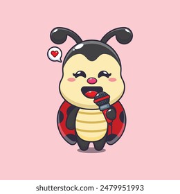 ladybug holding microphone cartoon vector illustration.
Vector cartoon Illustration suitable for poster, brochure, web, mascot, sticker, logo and icon.