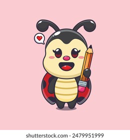 ladybug holding pencil cartoon vector illustration.
Vector cartoon Illustration suitable for poster, brochure, web, mascot, sticker, logo and icon.