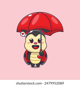 ladybug holding umbrella cartoon vector illustration.
Vector cartoon Illustration suitable for poster, brochure, web, mascot, sticker, logo and icon.