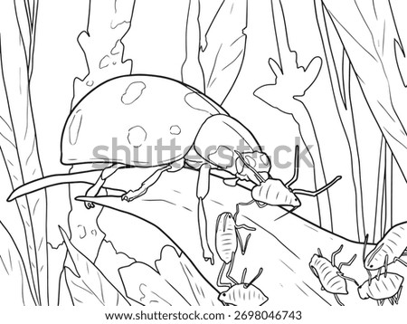 Ladybug Hunting Aphids – Insect Life Illustration