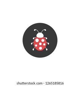 Ladybug icon in black circle. Beetle isolated on white. Flat nature icon in black and red. vector illustration