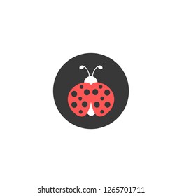 Ladybug icon in black circle. Beetle isolated on white. Flat nature icon in black and red. vector illustration