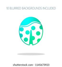 Ladybug icon. Colorful logo concept with simple shadow on white. 10 different blurred backgrounds included