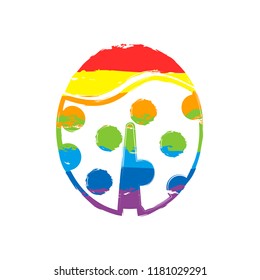 Ladybug icon. Drawing sign with LGBT style, seven colors of rainbow (red, orange, yellow, green, blue, indigo, violet