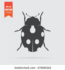 Ladybug icon in flat style isolated on grey background. For your design, logo. Vector illustration.