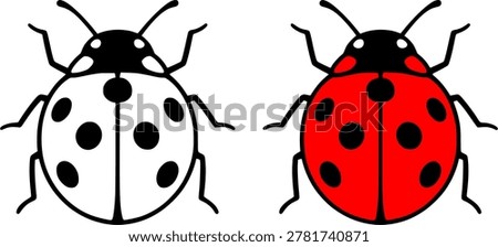 Ladybug icon illustration, in line art and colored design, for coloring page