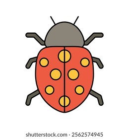 Ladybug Icon Illustration, A red ladybug with black spots, representing springtime insects and nature. Perfect for Spring season themed designs