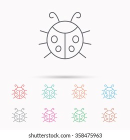 Ladybug icon. Ladybird insect sign. Flying beetle bug symbol. Linear icons on white background.