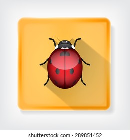 Ladybug. Icon with long shadow. EPS10 vector