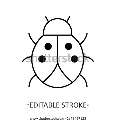 A ladybug icon in minimalist style with editable stroke. Insect symbol, spotted beetle, nature element, garden bug, wildlife creature, entomology illustration, eco concept, small animal.