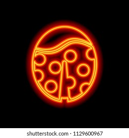 Ladybug icon. Orange neon style on black background. Light icon