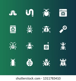 ladybug icon set. Collection of 16 filled ladybug icons included Beetle, Bug, Ladybird, Mantis, Ladybug, Worm