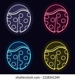 Ladybug icon. Set of fashion neon sign. Casino style on dark background. Seamless pattern
