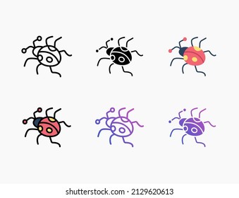 Ladybug icon set with line, outline, flat, filled, glyph, color, gradient. Editable stroke and pixel perfect. Can be used for digital product, presentation, print design and more.