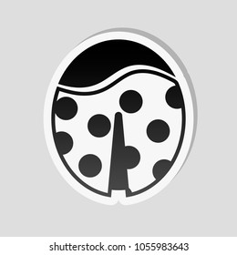 Ladybug icon. Sticker style with white border and simple shadow on gray background