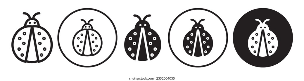 Ladybug icon. Symbol of lady beetle insect invading farm crop by eating plant leaves. Vector set of hazardous small bug in flat outline style