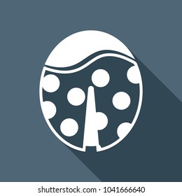 Ladybug icon. White flat icon with long shadow on background