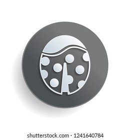 Ladybug icon. White paper symbol on gray round button with shadow - Powered by Shutterstock - Get 15% off with code: PIKWIZARD15