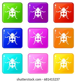Ladybug icons of 9 color set isolated vector illustration