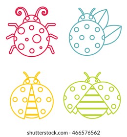 Ladybug icons in color line style on white background. Insect in linear style. Vector illustration