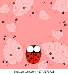 Ladybug illustration with pink background and empty text area. Cartoon set. EPS10 vector file.