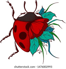 Ladybug. Ink drawing. Vector illustration.