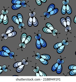 Ladybug insect cartoon illustration vector seamless pattern.  Baby cloth tissue print. Moth butterfly repeating summer pattern. Children drawing wallpaper.