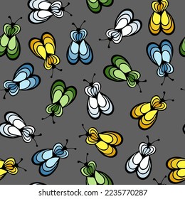 Ladybug insect cartoon illustration vector seamless pattern.  Baby cloth tissue print. Moth butterfly repeating summer pattern. Children drawing doodle design.