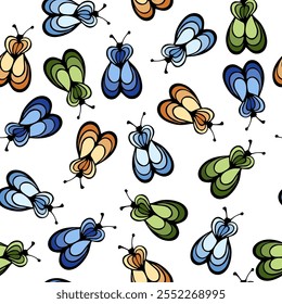 Ladybug insect cartoon illustration vector seamless pattern.  Baby cloth tissue print. Lady bug abstract repeating summer pattern. Children drawing simple design.