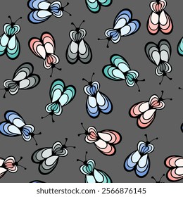 Ladybug insect cartoon illustration vector seamless pattern.  Baby cloth textile print. Honeybee abstract repeating summer pattern. Children drawing doodle design.