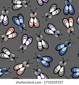 Ladybug insect cartoon illustration vector seamless pattern.  Baby cloth textile print. Fly bug abstract repeating summer pattern. Children drawing wallpaper.