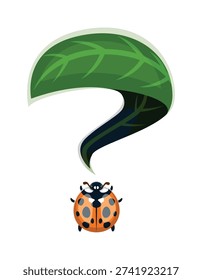 Ladybug insect font punctuation question mark. Garden lady bug font sign, red ladybird alphabet type vector punctuation mark. Cute insect typeface special symbol or spring ladybug beetle element