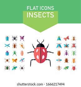 ladybug and insect icon set over white background, flat style, vector illustration