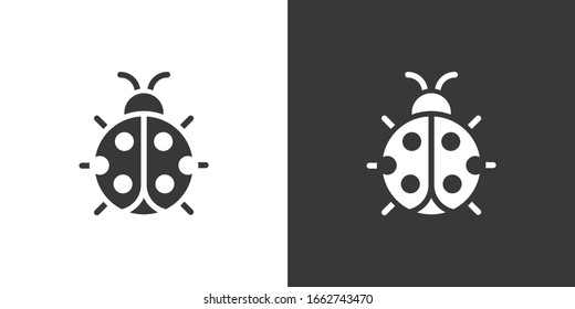  Ladybug. Icono aislado sobre fondo blanco y negro. Ilustración vectorial animal