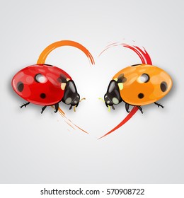 Ladybug isolated on white background with heart.Vector illustration