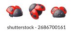Ladybug or ladybird different sides view realistic 3D plastic style icons set. Cartoon cute red beetle insect with black dots pattern on the wings. Beautiful wild insect. Good luck vector symbol