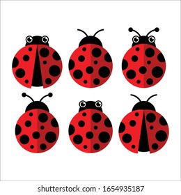 Ladybug or Ladybird Icon isolated on White. Vector Illustration. Flat Graphic Style. Zoological Classes, Holiday Decorative Design.