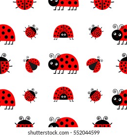 Ladybug Ladybird icon set. Baby collection. Funny insect. Seamless Pattern Wrapping paper, textile template. White background. Flat design. Vector illustration.