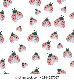 Ladybug or ladybird summer seamless pattern for kids clothing and nursery, summer textile, vector illustration. Decorative endless background or fabric, wrapping design.