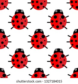 Ladybug or ladybird vector graphic illustration, isolated. Cute simple flat design of black and red lady beetle. Seamless ladybag pattern.