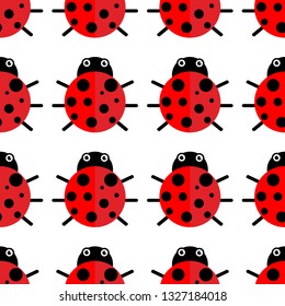 Ladybug or ladybird vector graphic illustration, isolated. Cute simple flat design of black and red lady beetle. Seamless ladybag pattern.